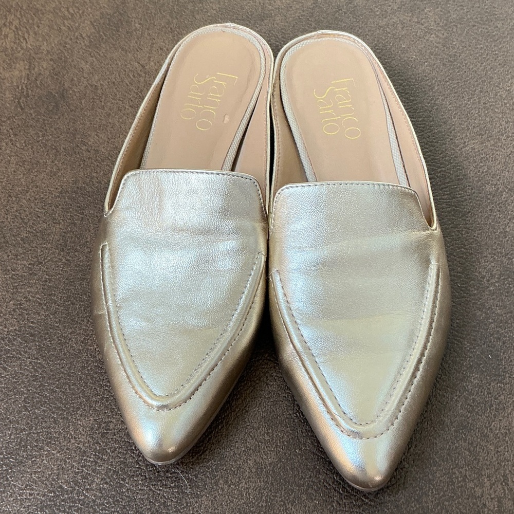 Franco Sarto Metallic Gold Leather Mules / Flats, Women’s Size 6